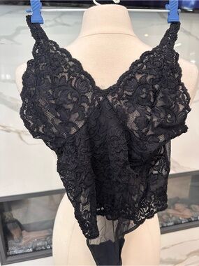 Black Floral Lace V-Neck Bodysuit Vintage Victorias Secret